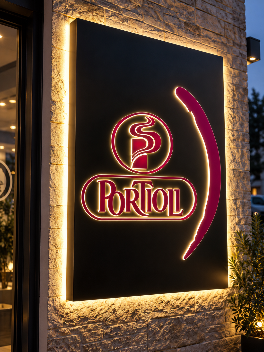 Portiol svetleći totem na fasadi objekta